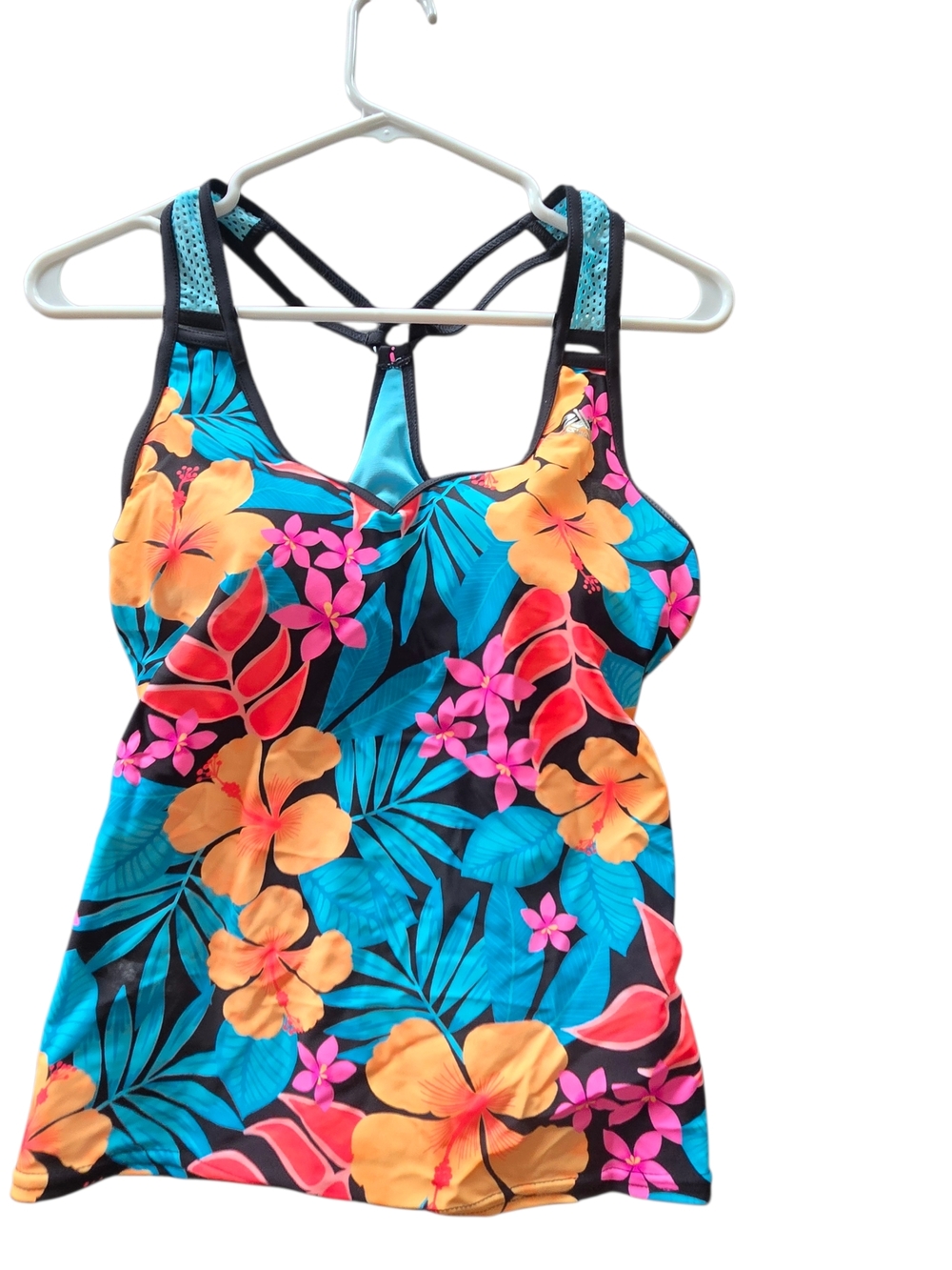 Swimwear Women's ZeroXposur Tropical Floral Swim Top - Turquoise & Orange